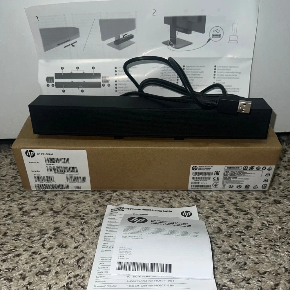 HP S101 Speaker Bar USB Wired Computer Soundbar Black 5UU40AA‎ NEW